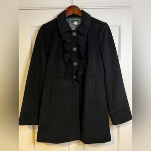 J. Crew Womens Black Wool Coat with Ruffle